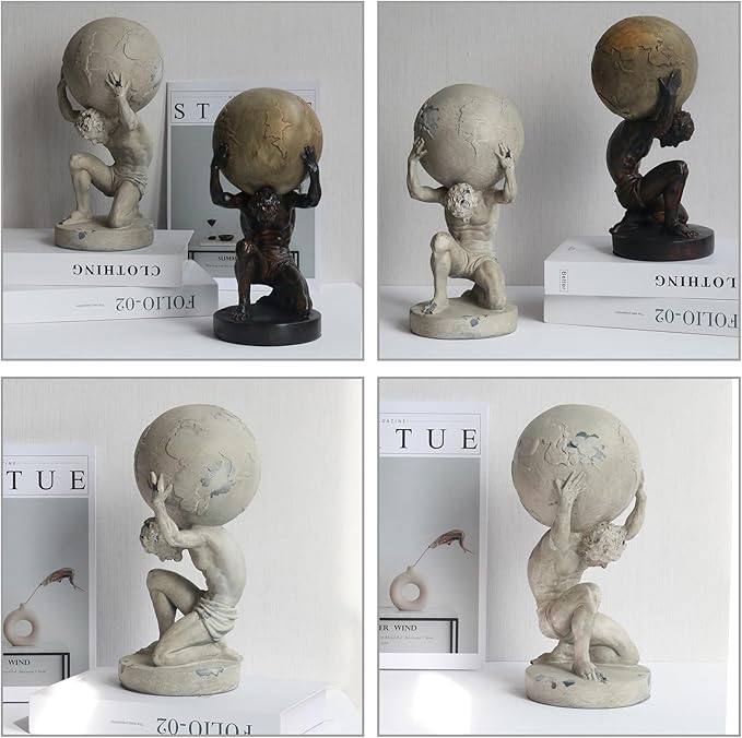 Lukitas Atlas Holding Up World Statue and Sculpture, Lifting The Earth Figurine Decor, Creative Ornament for Home Office Living Room, Resin 11.5''