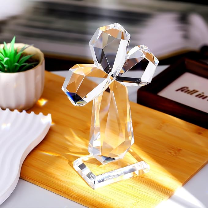 YWHL Clear Crystal Standing Cross Figurine Decor, Holy Cross Collectible Figurines Decoration, Religious Gifts for Women Men, Handmade Christian Easter Cross for Home Office