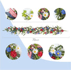 5.9Ft Artificial 4th of July Garland Wreath -Patriotic Garland with Red, White & Blue Daisies, Green Leaves, Berries & Flag Bow for Wall Table Independence Day Memorial Day Indoor/Outdoor