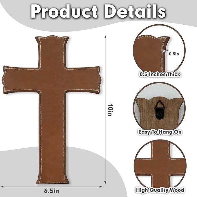 Bltgh Brown Wooden Cross Wall Decor, Religious Cross Gifts With Hook on Hanging Wall Or Table, Confirmation Cross Gift, Baptism Gifts, Rustic Home Church Room Crosses Décor, 10x6.5 IN