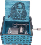 Youtang Jack Sparrow Music Box Hand Crank Musical Box Carved Wooden,Play Davy Jone's Theme,Blue