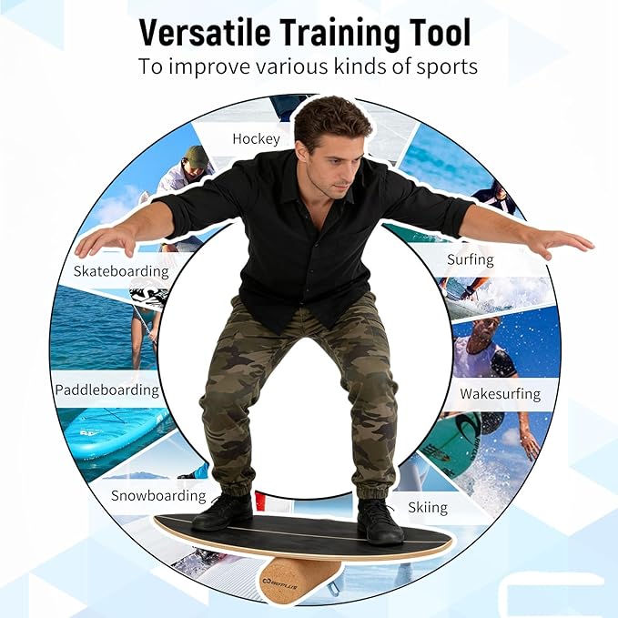 Goplus Balance Board Trainer for Adults, Wooden Balancing Board with Cork Roller and Storage Rack to Exercise and Build Core Strength, Wobble Board for Skateboard, Snowboard