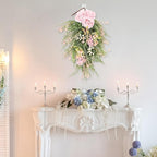 Artificial Floral Swags, 20inch Spring Teardrop Swag, Decorative Floral Swag with Rose Flowers and Berries, Artificial Rose Flower Swag Wedding Arch Flowers Floral Arrangement