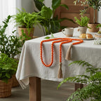 Equsion Seasonal Wooden Bead Garland with Tassels, 3.3 ft Holiday Vintage Boho Bead Garland Easter Tray Decoration, Vase Wall Room Art Birthday Party Decoration(Orange)