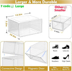 7 code Large Clear Shoe Boxes Organizer【Thicker Material】 Stronger Shoe Box with Magnetic Door, Stackable Shoe Storage Box for Closet, Foldable Space-Saving Storage Bins Shoe Cabinet, White 9 Pack
