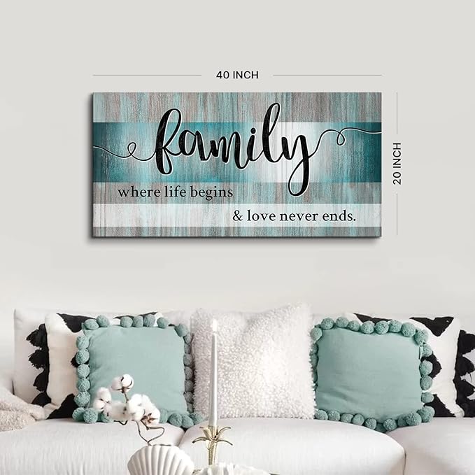 Family Wall Decor Teal Wall Art for Kitchen Dining Room Family Sign for Home Decor Wall Inspirational Quotes Canvas Prints Rustic Farmhouse Painting Artwork for Living Room Home Decorations 20x40"