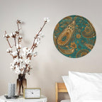 Wall Picture, with Yellow Paisley Pattern Printed Circular Iron Hanging Picture,Wall Art Decor,Home for Bedroom Living Room Bathroom Decor,Iron Painting 11.8X11.8 in