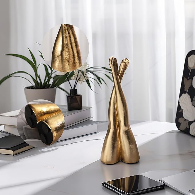 Golden Legs Sculpture Elegant Resin Home Decor Legs Statues Versatile Indoor/Outdoor Ornament, Bedroom, Office Desktop, Cabinets, Perfect (Straight Leg)