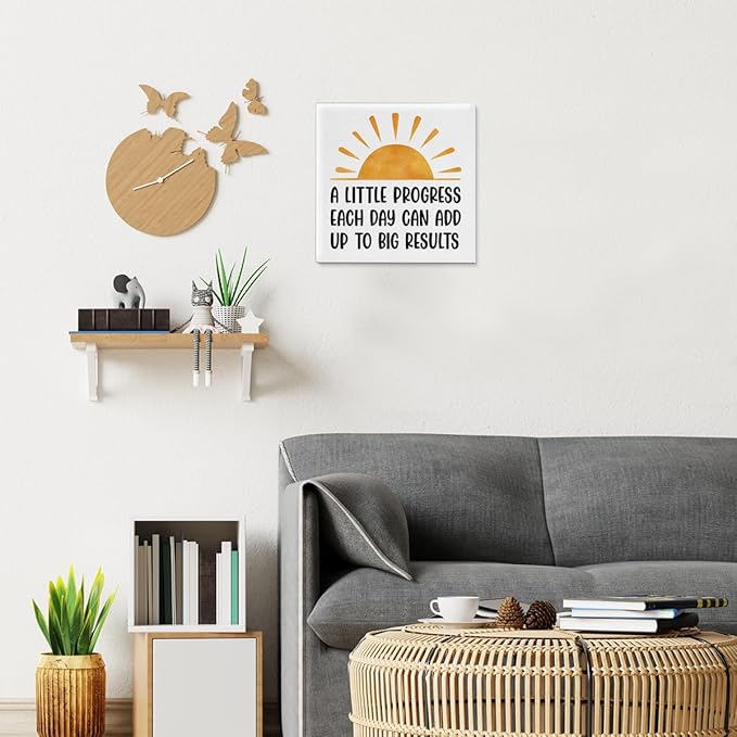 Inspirational Office Wall Art Decor, Motivational Add Up to Big Results Positive Quote Daily Affirmations Artwork Posters for Home Office Gym Classroom Decorations (8 X 8 Inches, Framed)