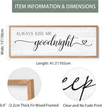 Always Kiss Me Goodnight Wall Sign Above Bed 41.3''×15'' Large Farmhouse Wall Decor for Bedroom Couples Room Decor Framed Wood Wall Art Rustic Master Bedroom Wall Decoration (brown frame)