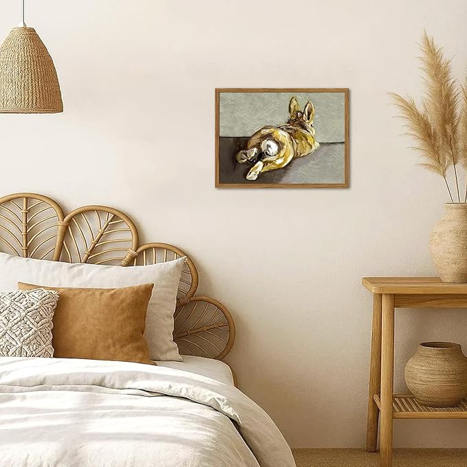 Framed Vintage Easter Bunny Wall Art, Cute Rabbit Pictures Wall Decor, Rustic Farmhouse Animal Paintings Canvas Prints Cottagecore Home Decor for Living Room Nursery Bedroom 12x16 inch