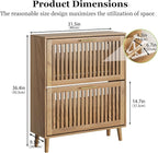 Shoe Storage Cabinet with Louvered 2 Flip Drawers, Narrow Shoe Cabinet Storage for Entryway, Freestanding Shoe Organizer Cabinet with Golden Handles, Slim Shoe Rack Cabinet 31.5in(Natural Wood)