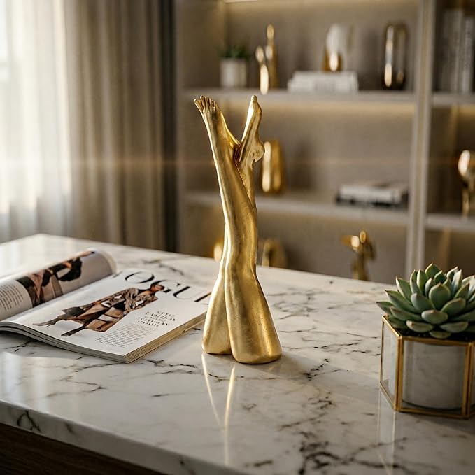 Golden Legs Sculpture - Elegant Resin Statues for Aesthetic Shelf Decor, Office Desktop & Cabinets | 3.35" D x 1.57" W x 8.46" H, Straight Legs