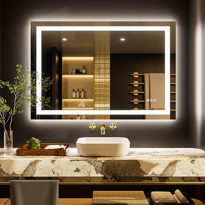 LOAAO 50"x36" LED Bathroom Mirror with Lights, Anti-Fog, Dimmable, Backlit + Front Lit, Lighted Bathroom Vanity Mirror for Wall, Memory Function