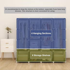 Portable Closet Wardrobe, 67-Inch Clothes Organizer with 4 Hanging Rods and 8 Shelves, Non-Woven Fabric Cover, Large Capacity Storage for Bedroom and Living Room, Grey