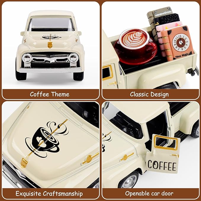 Cream Coffee Truck Decoration, Coffee Lover Truck Decor Themed Ornaments, Rustic Farmhouse Kitchen Tabletop CenterpieceTiered Tray Decor, Barista Gift