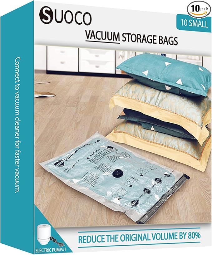 Travel Vacuum Storage Bags with Electric Pump, Space Saver Seal Compression Packing Bags for Clothing Bedding Comforters Blankets Pillows Clothes, 10 Small