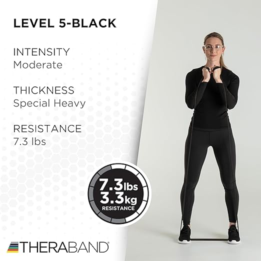 THERABAND Professional Resistance Band, Black Level 5 Special Heavy, 5 ft Exercise Band for Physical Therapy, Strength Training, Upper and Lower Body Workouts, Yoga and Pilates