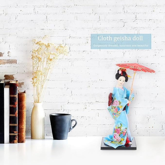 IMIKEYA Japanese Geisha Kimono Doll Collectible Figurines Traditional Craft Desktop Ornaments for Home Restaurant Table Decors