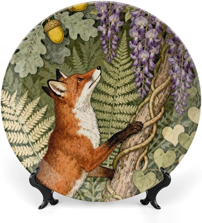 Art Nouveau William Morris Flowers And Foxes Vintage Plates of 6", 7", 8", 10", Custom Christmas Bone China Decorative Plate, Custom Gifts, Office Festival Decorations Household, with Display Stand