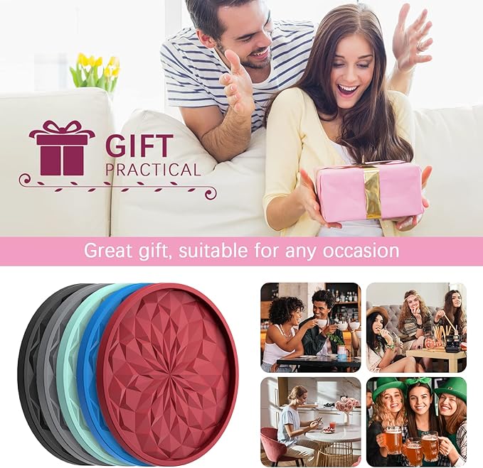 ME.FAN Silicone Coasters with Holder,[6 Pack] Drinking Coasters - Cup Mat for Hot or Cold Drinks, Thickened, Non-Slip, Non-stick,Deep Tray Sky Blue