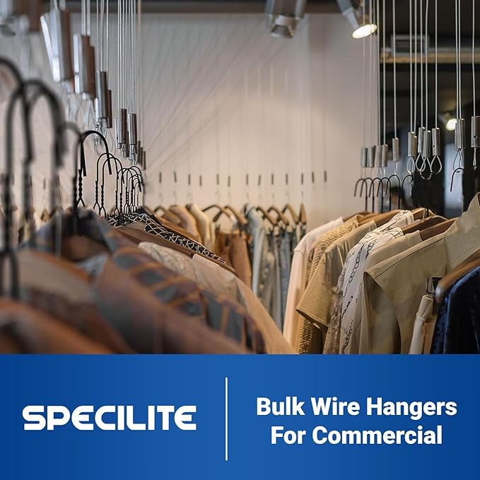 SPECILITE Wire Metal Clothes Hangers Bulk 150 Pack for Standard Size Suits, Coats, Shirts, Pants, Skirts, Space Saving, Non Slip,16 Inch 12 Gauge Ultra Thin, Black
