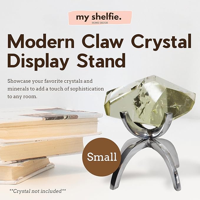 My Shelfie - Modern Silver Claw Rock Display Stand, Crystal Holder with Invertable Design, Crystal Display Holds Crystals From 2-3 Inches, Handmade Aluminum Rock Stands for Display, Small