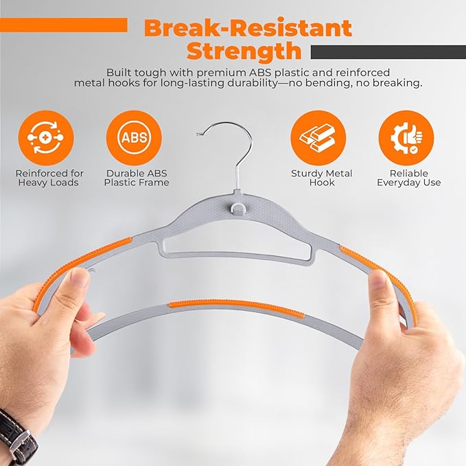 Plastic Hangers 10 Pack, Cascading Slim Space Saving Clothing Hangers with 360° Rotating Hook, Non Slip Clothes Hangers for Sweater Shirt, Heavy Duty Coat Hanger with Inner Hook for Closet, Grey