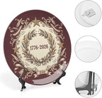250th Anniversary Decorative Plates 8 Inch Vintage Patriotic Decorations Commemorative Plates with Stand Independence Day 4th of July Semiquincentennial Home & Office Decor