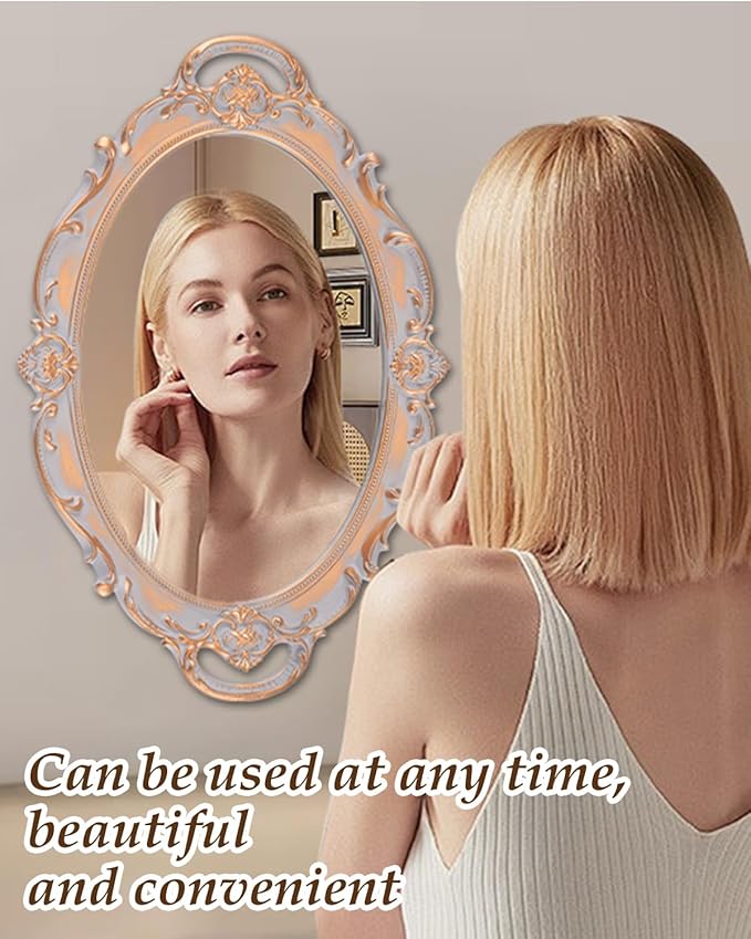 XPXKJ Vintage Gold Mirror Tray Vanity Tray for Dresser Perfume Storage Decorative Mirrored Glass Tray Coquette Room Decor, Bedroom, Bathroom Oval Antique Serving Makeup Organizer