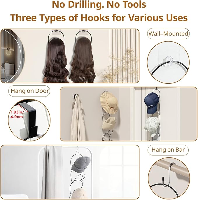 LINFIDITE 15 Pack Hat Rack Hanger Holder Organizer Closet Hanging Baseball Cap Display Storage Rack for Scarves Handbags Towels Clothes Ties Over Door Wall Mounted w Hanging Hook Black