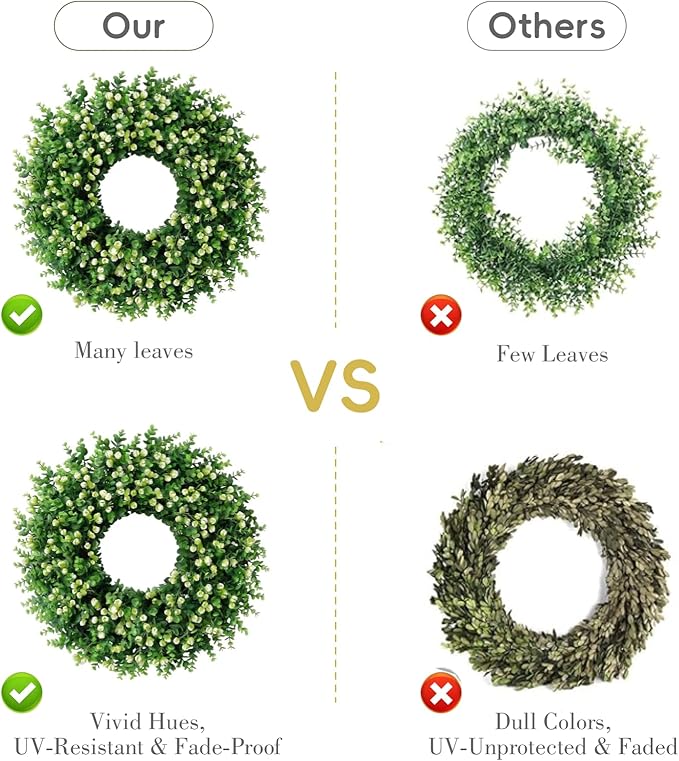 24" Faux Large Preserved Eucalyptus Wreath with Baby's Breath - Waterproof Spring & Summer Greenery Floral Wreath for Front Door, Porch, Wall, Window - Indoor & Outdoor All Seasons Home Décor