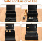 Large Bamboo Storage Box with Lock, Removable Wooden Tray, Airtight Rubber Seal Glass Jars, Decorative Lockable Wooden Organizer Box, Complete Accessories Gift Set