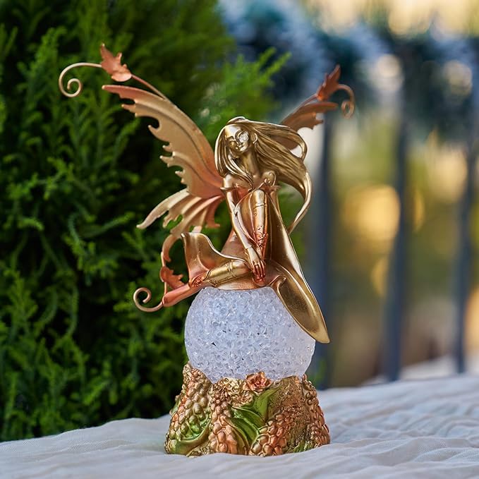 Resin Fairy Statue with Light, Hand-Painted Angel Figurine Graceful Fairy Sculpture Elegant Fantasy Decor for Bookshelf, Mantel, Bedroom, Coffee Table, Thoughtful Gift for Women, Girls