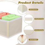 12 Pack Linen Drawer Organizer Set – Collapsible Fabric Storage Bins for Baby Clothes, Diapers, Socks, Bras & More (Beige, 3 Sizes)