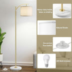 ROTTOGOON Gold Floor Lamp for Living Room with Marble Base, Modern Standing Lamp with 3 Color Temperatures Bulb & Adjustable Linen Shade, Tall Lamp for Bedroom Office Reading Nursery