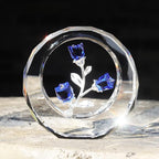 LONGWIN Crystal Tulips Flower Figurines with a Outer Circular Ring, Glass Spring Bouquet Collectible Figurines Home Decor Cobalt Blue