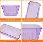 32 PCS Clear Plastic Drawer Organizer Set, 4-Size vanity organizer Trays and Storage Bins for Makeup, Jewelry and Gadgets in Bedroom, Bathroom and Office, Clear Purple