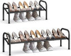 SONGMICS Expandable Shoe Rack, 1 Tier Shoe Rack Shelf, Adjustable Shoe Organizer Storage for 10 Pairs of Shoes, Metal Free Standing Shoe Racks for Closet, Front Door Entryway, Easy Assembly, Ink Black