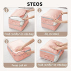 DIMJ Comforter Storage Bag 4 Pack - Blanket Storage Organizer Compression Bags, Large Capacity Ultra Space Saving Self Compression Organize for Bedding, Pillow, Duvet, Sheet Storage with Zipper Window