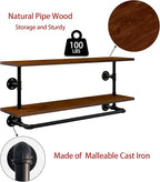 Clothes Rack 36in, Wall Mounted Garment Rack with Real Walnut Wood Shelf, Heavy Duty Hanging Clothes Rack, Multi-Purpose Hanging Rod, Space-Saving Closet Storage