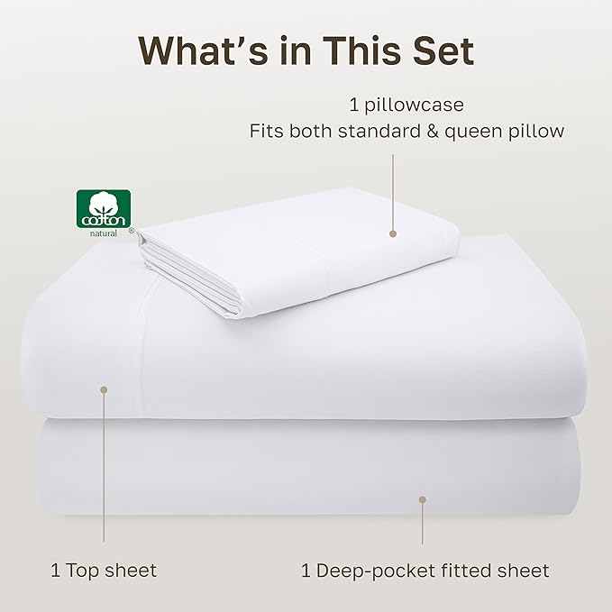 California Design Den XL Twin Sheets Set - Luxury 600 Thread Count 100% Cotton Sateen, Twin XL Sheet Set with All Around Elastic for a Snug Fit, Hotel Quality Bedding - White