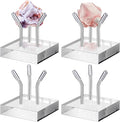 Weysat 4 Pack Clear Acrylic Display Stand, Metal 3 Peg Rock Display Easel Stands for Fossil Coral Crystal Geodes Rock Mineral Agate Small Collectibles Acrylic Holder (2.4”x2.4”x2.4”,Silver)