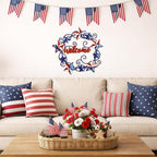 MorningRo Metal Patriotic Wreaths for Front Door Red White Blue Star 4th of July Wreaths American Flag Hanging Vintage Rustic Independence Day Welcome Sign for Porch Wall Home Outdoor, 13 Inch