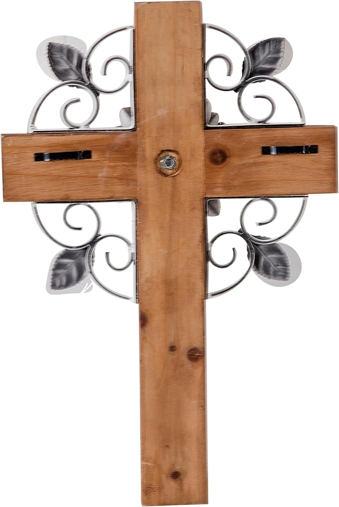 SOFE Rustic Crosses Wall Decor with Metal Floral - Large Wall Crosses for Home Decor - Hanging Decorative Crosses Wall Decor - Spiritual Art for Church Religious