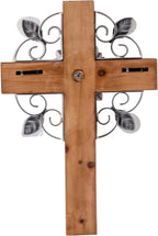 SOFE Rustic Crosses Wall Decor with Metal Floral - Large Wall Crosses for Home Decor - Hanging Decorative Crosses Wall Decor - Spiritual Art for Church Religious