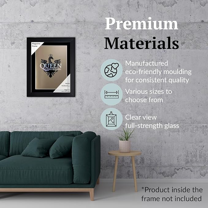 Creative Picture Frames 9.25 x 13 Magazine Frame with Full-Strength Glass, Holds Up To A 1/4" Thick Media with Installed Hangers for Easy Mounting, 11x14 Black Frame withBlack Mat