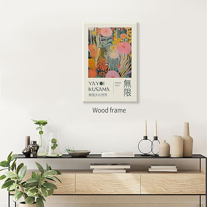 Abstract Yayoi Kusama Posters Japanese Wall Art Vintage Tokyo Aesthetic Prints Yayoi Kusama Inspired Japanese Gallery Wall Art for Stylish Room Bedroom Living Room Decor 11x14in Framed