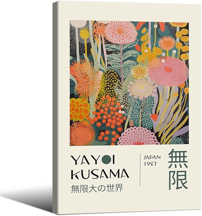 Abstract Yayoi Kusama Posters Japanese Wall Art Vintage Tokyo Aesthetic Prints Yayoi Kusama Inspired Japanese Gallery Wall Art for Stylish Room Bedroom Living Room Decor 24x36in Framed
