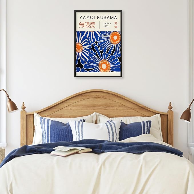 Yayoi Kusama Print Vintage Japanese Wall Art Abstract Yayoi Kusama Poster Minimalist Painting Art Exhibition Suitable for Japanese Bedroom,Living Room Office Decor 12x16in Black Framed